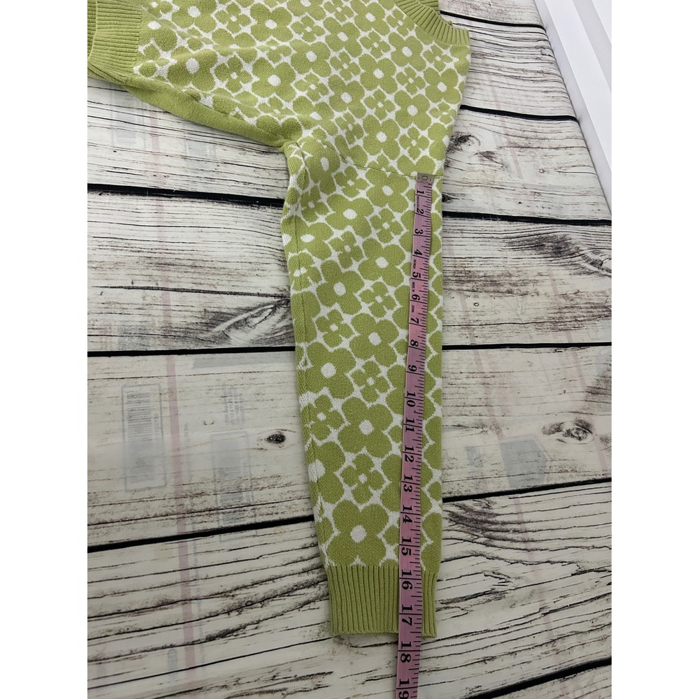 Hollister Green Floral Geometric Cropped Knit Sweater Womens Large 100% Cotton - Picture 7 of 7